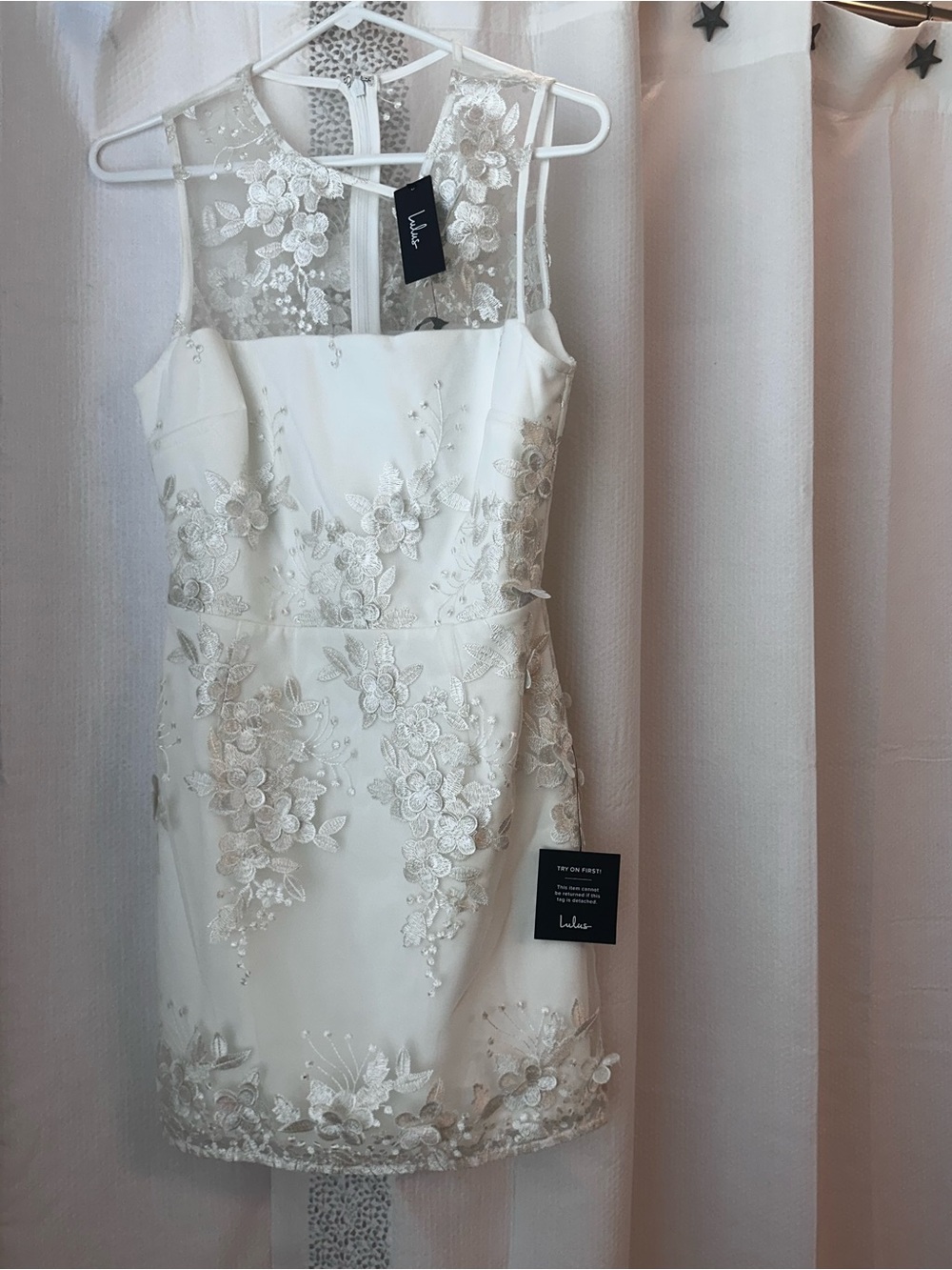 Lulu's Ivory Floral Embroidered Sheer Yoke Mini Dress